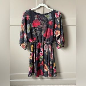 Vintage Alice + Olivia knee-length black floral dress, size XS